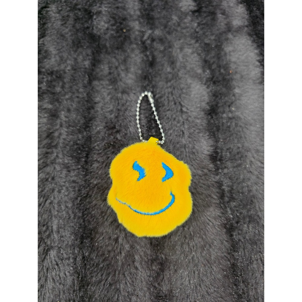 Dutch Bros Yellow Fuzzy Smiley Face Keychain Bag Charm Blue Windmill Logo Plush